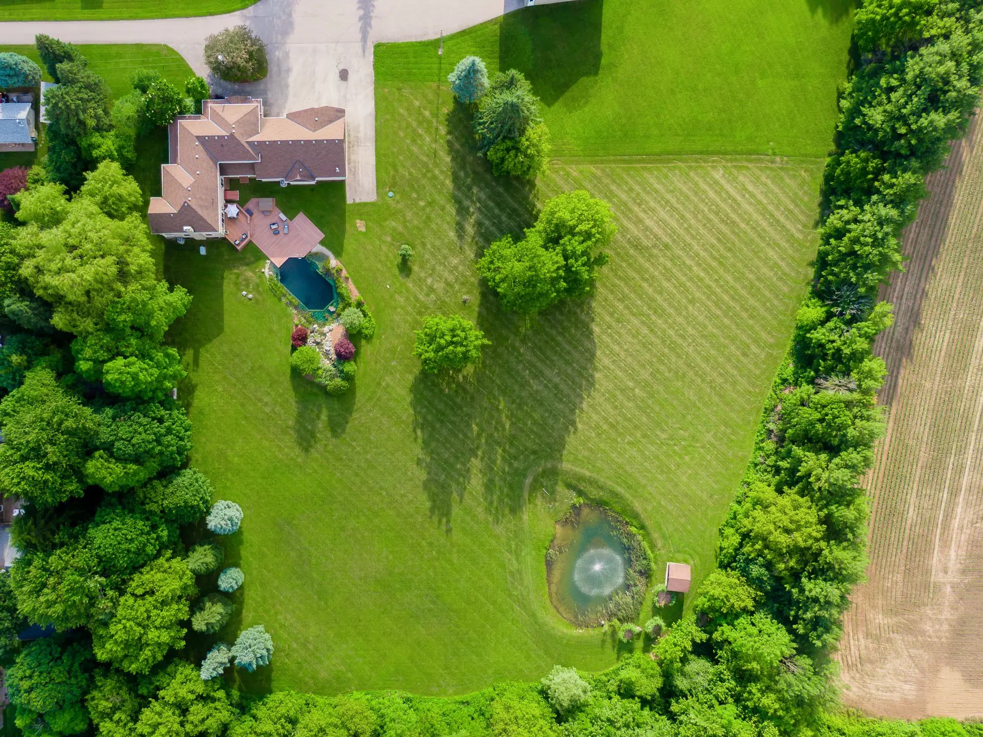 Top-down aerial view of the residence and grounds